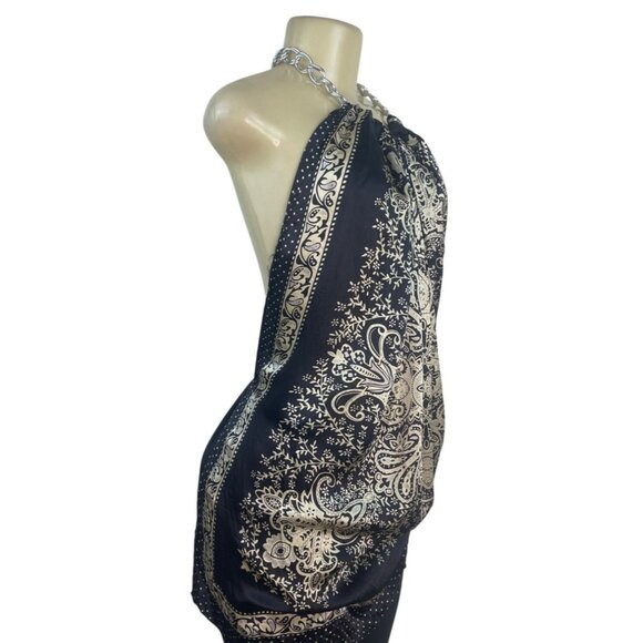 Forever Halter Neck Black & Gold Blouse With Chain Detail Paisley Size M - New - Picture 2 of 12